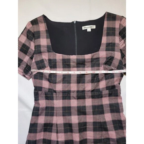 Plaid 90s Grunge Short Dress Womens Small Square Neck By Wild Honey Clueless - Picture 8 of 12